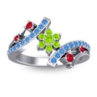 Peridot Fashion Ring In 14k White Gold With Ruby And Swiss Blue Topaz – Pippala Simple Ring