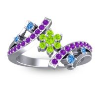 Peridot Fashion Ring In 14k White Gold With Swiss Blue Topaz And Amethyst – Pippala Simple Ring