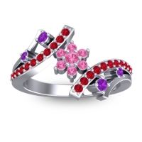 Pink Tourmaline Fashion Ring In 14k White Gold With Amethyst And Ruby – Pippala Simple Ring