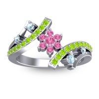 Pink Tourmaline Fashion Ring In 14k White Gold With Aquamarine And Peridot – Pippala Simple Ring
