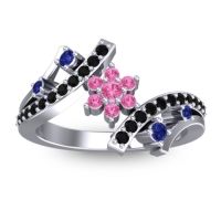 Pink Tourmaline Fashion Ring In 14k White Gold With Blue Sapphire And Black Onyx – Pippala Simple Ring