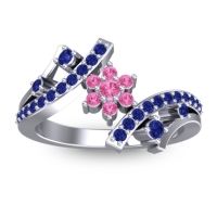 Pink Tourmaline Fashion Ring In 14k White Gold With Blue Sapphire – Pippala Simple Ring