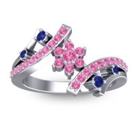Pink Tourmaline Fashion Ring In 14k White Gold With Blue Sapphire – Pippala Simple Ring