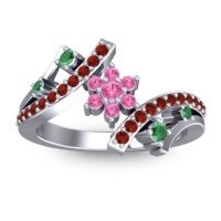 Pink Tourmaline Fashion Ring In 14k White Gold With Emerald And Garnet – Pippala Simple Ring