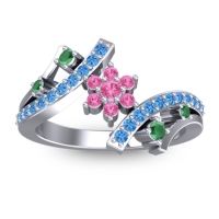 Pink Tourmaline Fashion Ring In 14k White Gold With Emerald And Swiss Blue Topaz – Pippala Simple Ring
