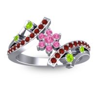 Pink Tourmaline Fashion Ring In 14k White Gold With Peridot And Garnet – Pippala Simple Ring