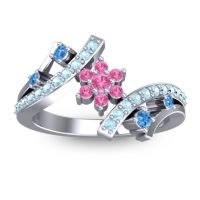 Pink Tourmaline Fashion Ring In 14k White Gold With Swiss Blue Topaz And Aquamarine – Pippala Simple Ring