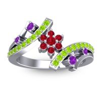 Ruby Fashion Ring In 14k White Gold With Amethyst And Peridot – Pippala Simple Ring
