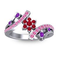 Ruby Fashion Ring In 14k White Gold With Amethyst And Pink Tourmaline – Pippala Simple Ring