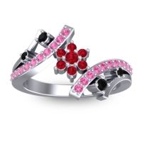 Ruby Fashion Ring In 14k White Gold With Black Onyx And Pink Tourmaline – Pippala Simple Ring