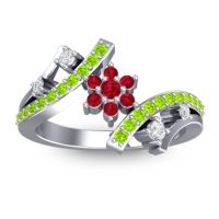 Ruby Fashion Ring In 14k White Gold With Lab Diamond And Peridot – Pippala Simple Ring