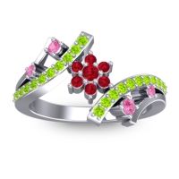 Ruby Fashion Ring In 14k White Gold With Pink Tourmaline And Peridot – Pippala Simple Ring