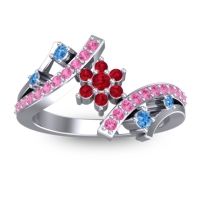 Ruby Fashion Ring In 14k White Gold With Swiss Blue Topaz And Pink Tourmaline – Pippala Simple Ring