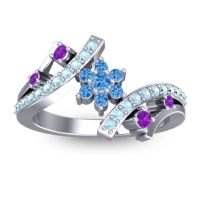Swiss Blue Topaz Fashion Ring In 14k White Gold With Amethyst And Aquamarine – Pippala Simple Ring