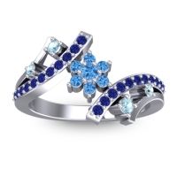 Swiss Blue Topaz Fashion Ring In 14k White Gold With Aquamarine And Blue Sapphire – Pippala Simple Ring