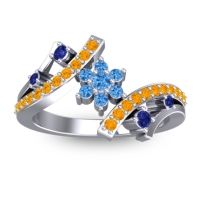 Swiss Blue Topaz Fashion Ring In 14k White Gold With Blue Sapphire And Citrine – Pippala Simple Ring