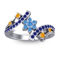 Swiss Blue Topaz Fashion Ring In 14k White Gold With Citrine And Blue Sapphire – Pippala Simple Ring