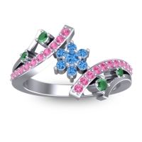 Swiss Blue Topaz Fashion Ring In 14k White Gold With Emerald And Pink Tourmaline – Pippala Simple Ring