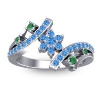 Swiss Blue Topaz Fashion Ring In 14k White Gold With Emerald – Pippala Simple Ring