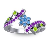 Swiss Blue Topaz Fashion Ring In 14k White Gold With Peridot And Amethyst – Pippala Simple Ring
