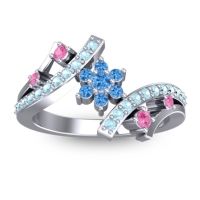 Swiss Blue Topaz Fashion Ring In 14k White Gold With Pink Tourmaline And Aquamarine – Pippala Simple Ring