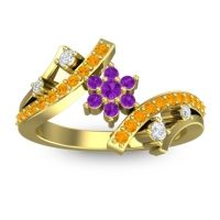 Amethyst Fashion Ring In 14k Yellow Gold With Diamond And Citrine – Pippala Simple Ring
