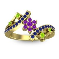 Amethyst Fashion Ring In 14k Yellow Gold With Peridot And Blue Sapphire – Pippala Simple Ring