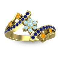Aquamarine Fashion Ring In 14k Yellow Gold With Citrine And Blue Sapphire – Pippala Simple Ring