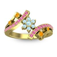Aquamarine Fashion Ring In 14k Yellow Gold With Citrine And Pink Tourmaline – Pippala Simple Ring