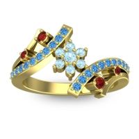 Aquamarine Fashion Ring In 14k Yellow Gold With Garnet And Swiss Blue Topaz – Pippala Simple Ring