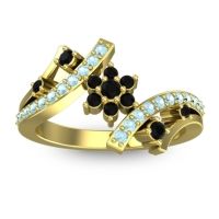 Black Onyx Fashion Ring In 14k Yellow Gold With Aquamarine – Pippala Simple Ring