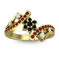 Black Onyx Fashion Ring In 14k Yellow Gold With Diamond And Garnet – Pippala Simple Ring