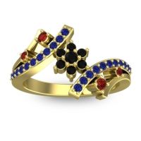 Black Onyx Fashion Ring In 14k Yellow Gold With Garnet And Blue Sapphire – Pippala Simple Ring