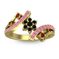 Black Onyx Fashion Ring In 14k Yellow Gold With Garnet And Pink Tourmaline – Pippala Simple Ring