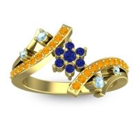 Blue Sapphire Fashion Ring In 14k Yellow Gold With Aquamarine And Citrine – Pippala Simple Ring