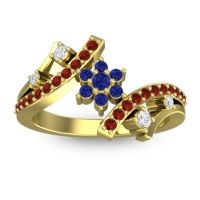 Blue Sapphire Fashion Ring In 14k Yellow Gold With Lab Diamond And Garnet – Pippala Simple Ring