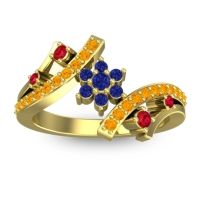 Blue Sapphire Fashion Ring In 14k Yellow Gold With Ruby And Citrine – Pippala Simple Ring
