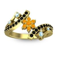 Citrine Fashion Ring In 14k Yellow Gold With Aquamarine And Black Onyx – Pippala Simple Ring