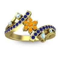 Citrine Fashion Ring In 14k Yellow Gold With Aquamarine And Blue Sapphire – Pippala Simple Ring