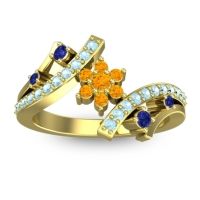 Citrine Fashion Ring In 14k Yellow Gold With Blue Sapphire And Aquamarine – Pippala Simple Ring