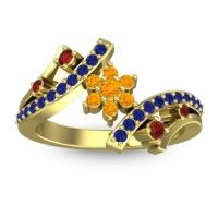 Citrine Fashion Ring In 14k Yellow Gold With Garnet And Blue Sapphire – Pippala Simple Ring
