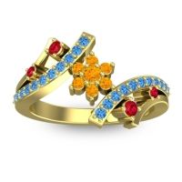 Citrine Fashion Ring In 14k Yellow Gold With Ruby And Swiss Blue Topaz – Pippala Simple Ring