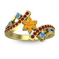 Citrine Fashion Ring In 14k Yellow Gold With Swiss Blue Topaz And Garnet – Pippala Simple Ring