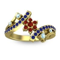 Garnet Fashion Ring In 14k Yellow Gold With Aquamarine And Blue Sapphire – Pippala Simple Ring
