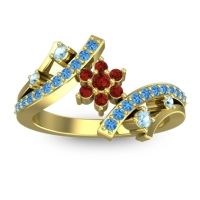 Garnet Fashion Ring In 14k Yellow Gold With Aquamarine And Swiss Blue Topaz – Pippala Simple Ring