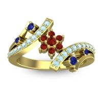 Garnet Fashion Ring In 14k Yellow Gold With Blue Sapphire And Aquamarine – Pippala Simple Ring