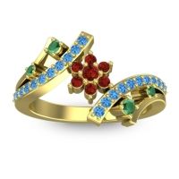 Garnet Fashion Ring In 14k Yellow Gold With Emerald And Swiss Blue Topaz – Pippala Simple Ring