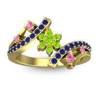 Peridot Fashion Ring In 14k Yellow Gold With Pink Tourmaline And Blue Sapphire – Pippala Simple Ring