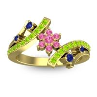 Pink Tourmaline Fashion Ring In 14k Yellow Gold With Blue Sapphire And Peridot – Pippala Simple Ring