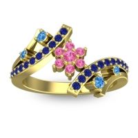 Pink Tourmaline Fashion Ring In 14k Yellow Gold With Swiss Blue Topaz And Blue Sapphire – Pippala Simple Ring